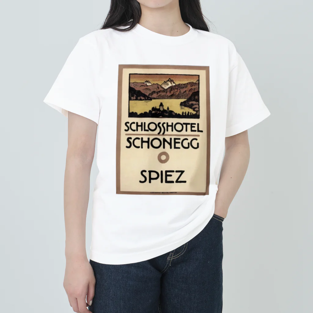 YS VINTAGE WORKSのスイス・ベルン州シュピーツのシャトーホテルの古い広告 ヘビーウェイトTシャツ