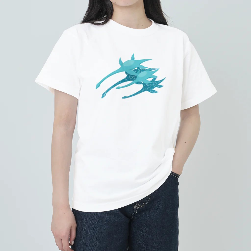 ひぐのエラスモサウルスの親子 ヘビーウェイトTシャツ