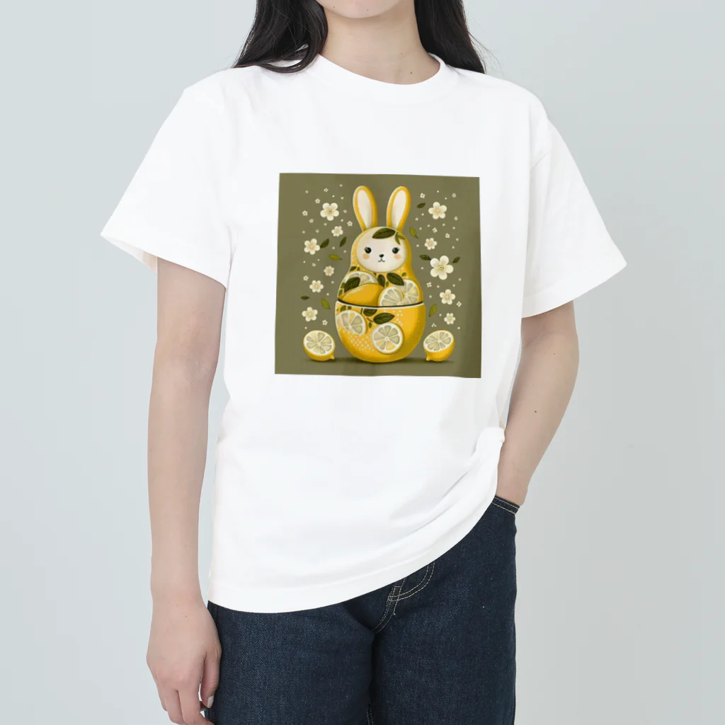 可愛い動物マトリョーシカのうさぎのマトリョーシカ（レモン） ヘビーウェイトTシャツ