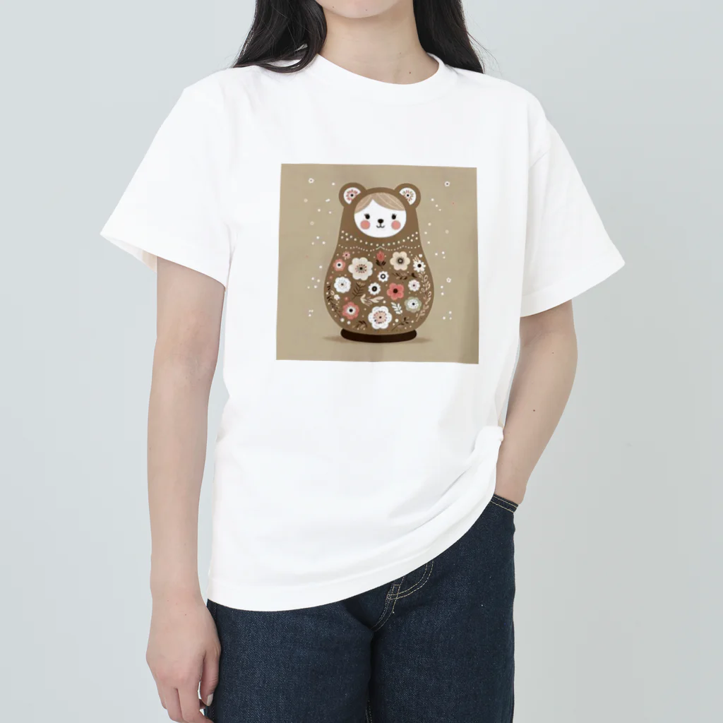 可愛い動物マトリョーシカのクマのマトリョーシカ（薄い茶色） ヘビーウェイトTシャツ