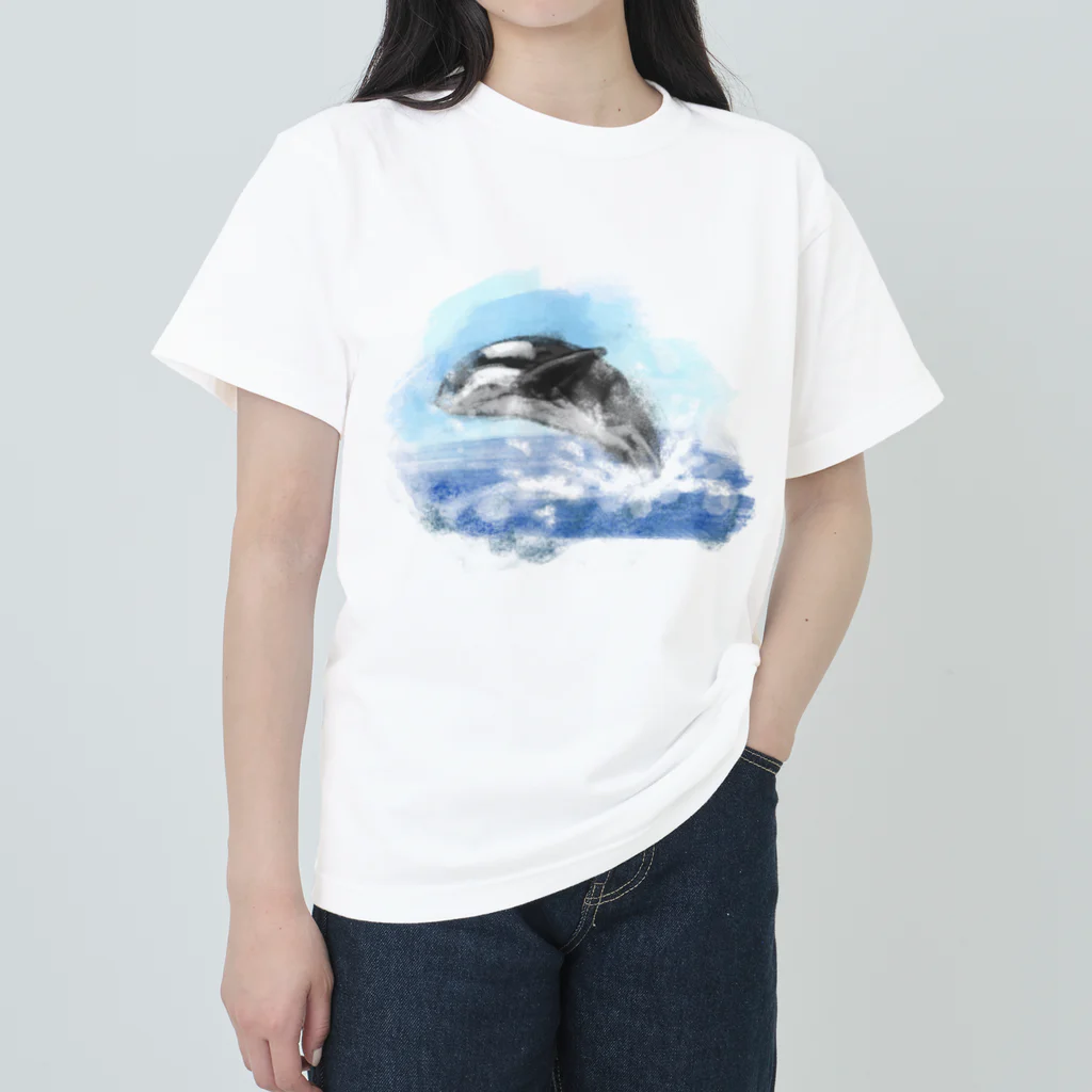 akane_art（茜音工房）のいきものイラスト（シャチ） ヘビーウェイトTシャツ