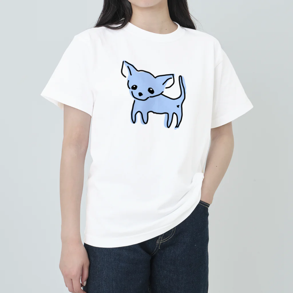 akane_art（茜音工房）のゆるチワワ（ブルー） ヘビーウェイトTシャツ