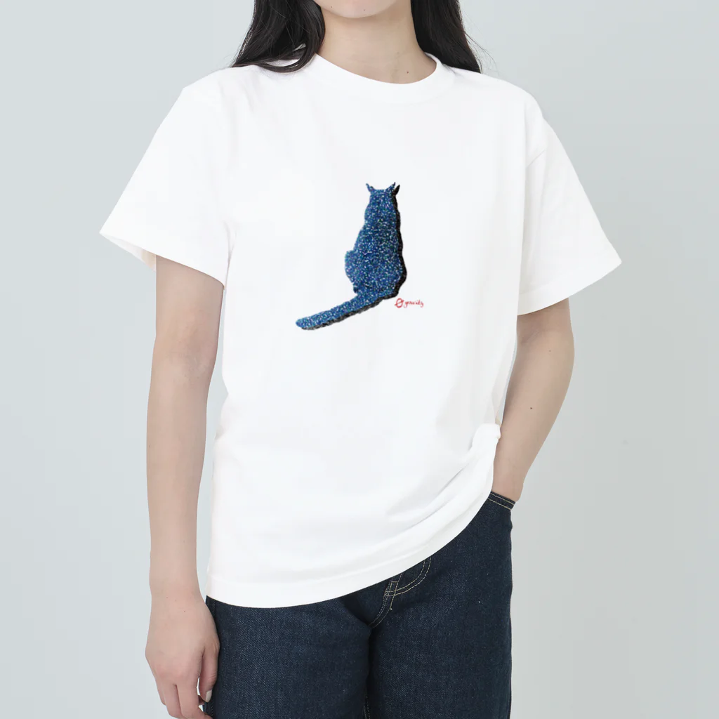 💊0-gravity💊のドット猫バックスタイル（青） ヘビーウェイトTシャツ