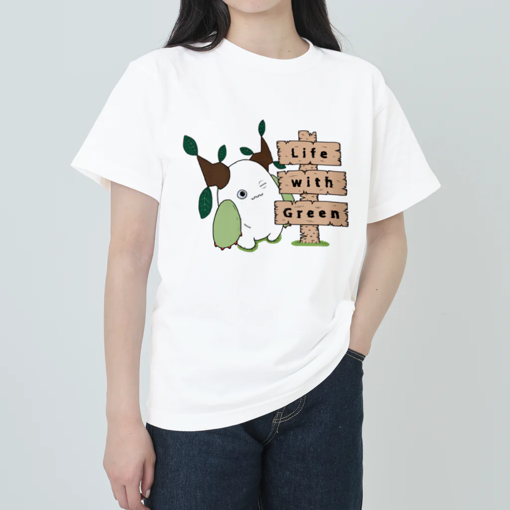 Nomi(shop-I＊iro-)の不思議生物クルビーとLife with Green【カラー】 Heavyweight T-Shirt