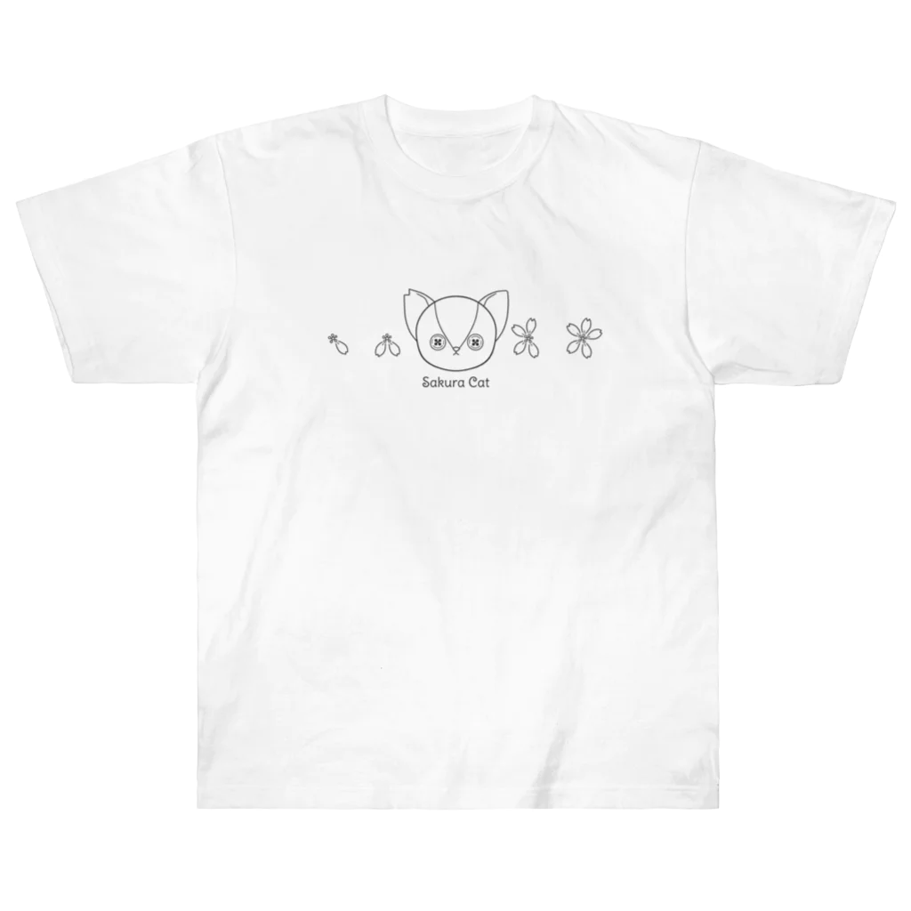 Nomi(shop-I＊iro-)のSakura Cat【♂】黒 ヘビーウェイトTシャツ