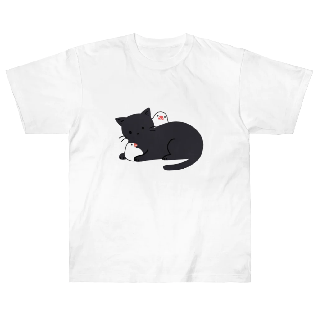 あずき缶の黒猫と白文鳥 Heavyweight T-Shirt