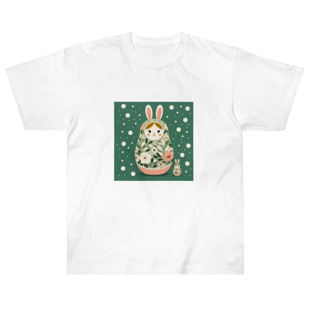 可愛い動物マトリョーシカのうさぎのマトリョーシカ（薄い深緑） Heavyweight T-Shirt