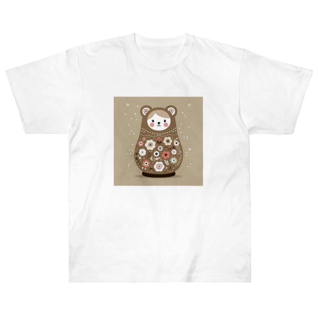 可愛い動物マトリョーシカのクマのマトリョーシカ（薄い茶色） Heavyweight T-Shirt