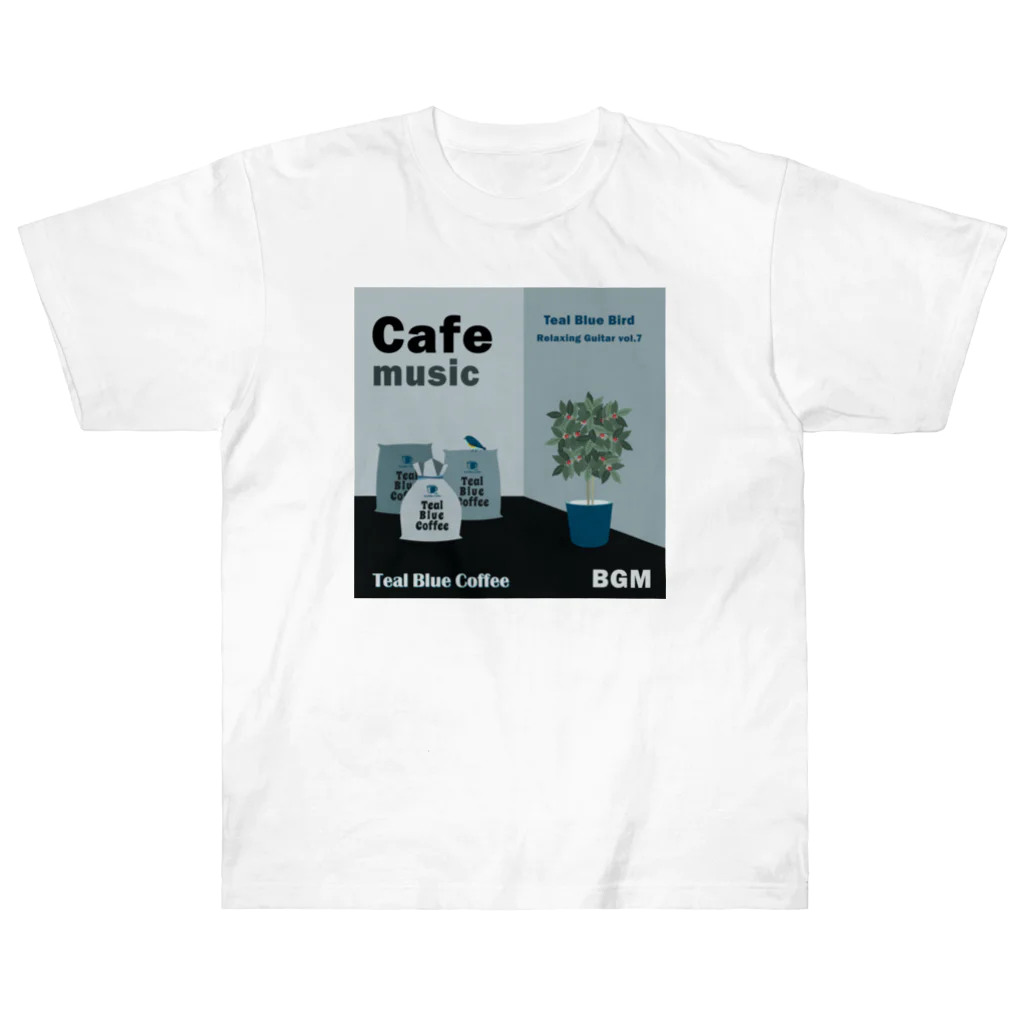 Teal Blue CoffeeのCafe music - Teal Blue Bird - ヘビーウェイトTシャツ