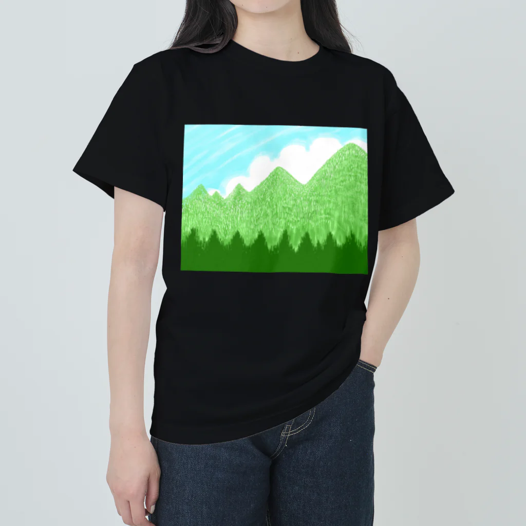 ✨🌈✨ユラクラカン🇯🇵 ✨🌈✨の☁️青空と雲☁️と青い山脈🗻ズ ヘビーウェイトTシャツ