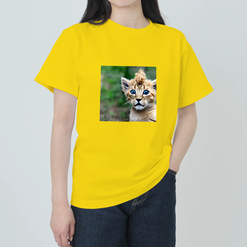 カレー屋　月夜のライオンのリーゼント猫ライオンくん ヘビーウェイトTシャツ