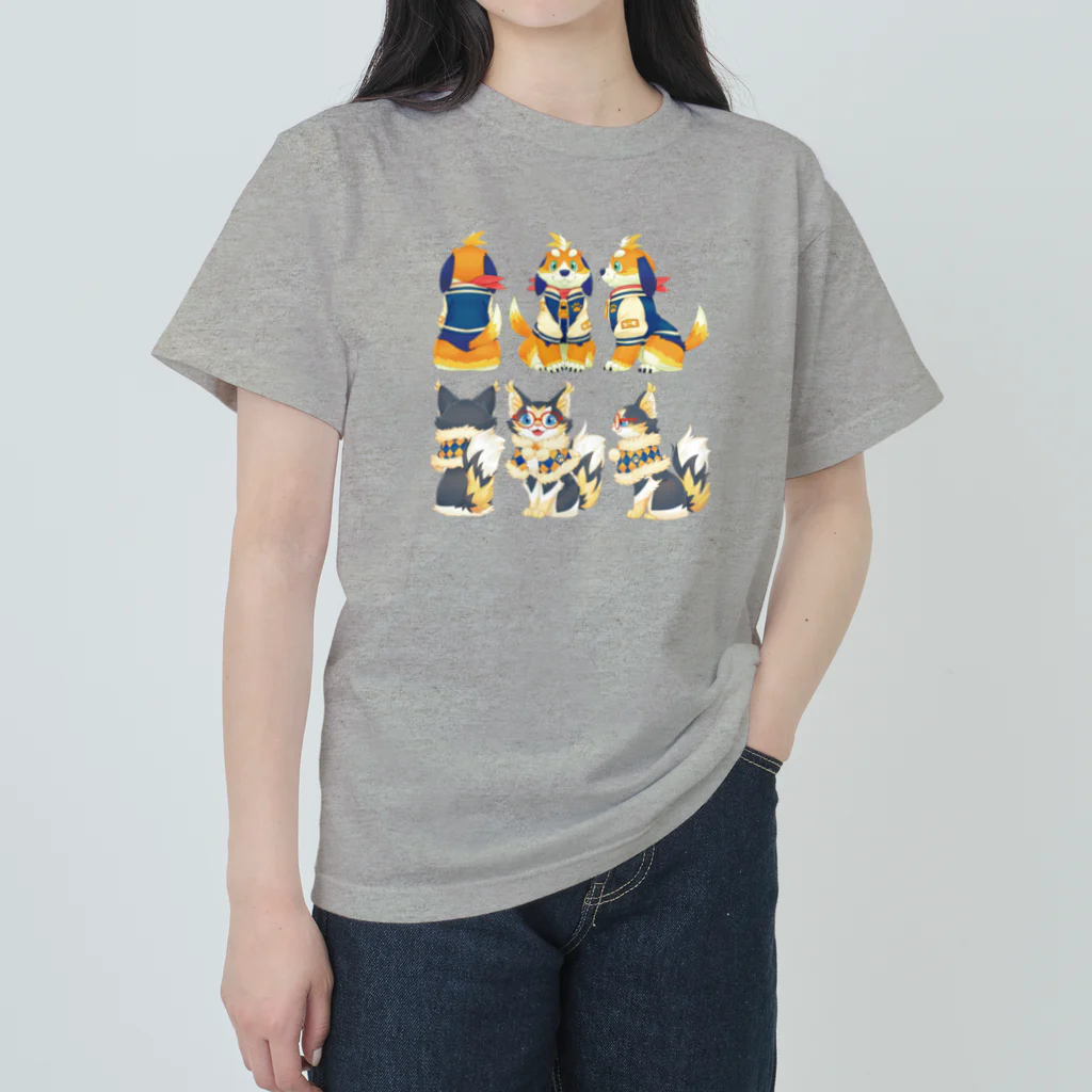 まーくん🐕ちーやん🐈のまーちーの前横後Tシャツ ヘビーウェイトTシャツ