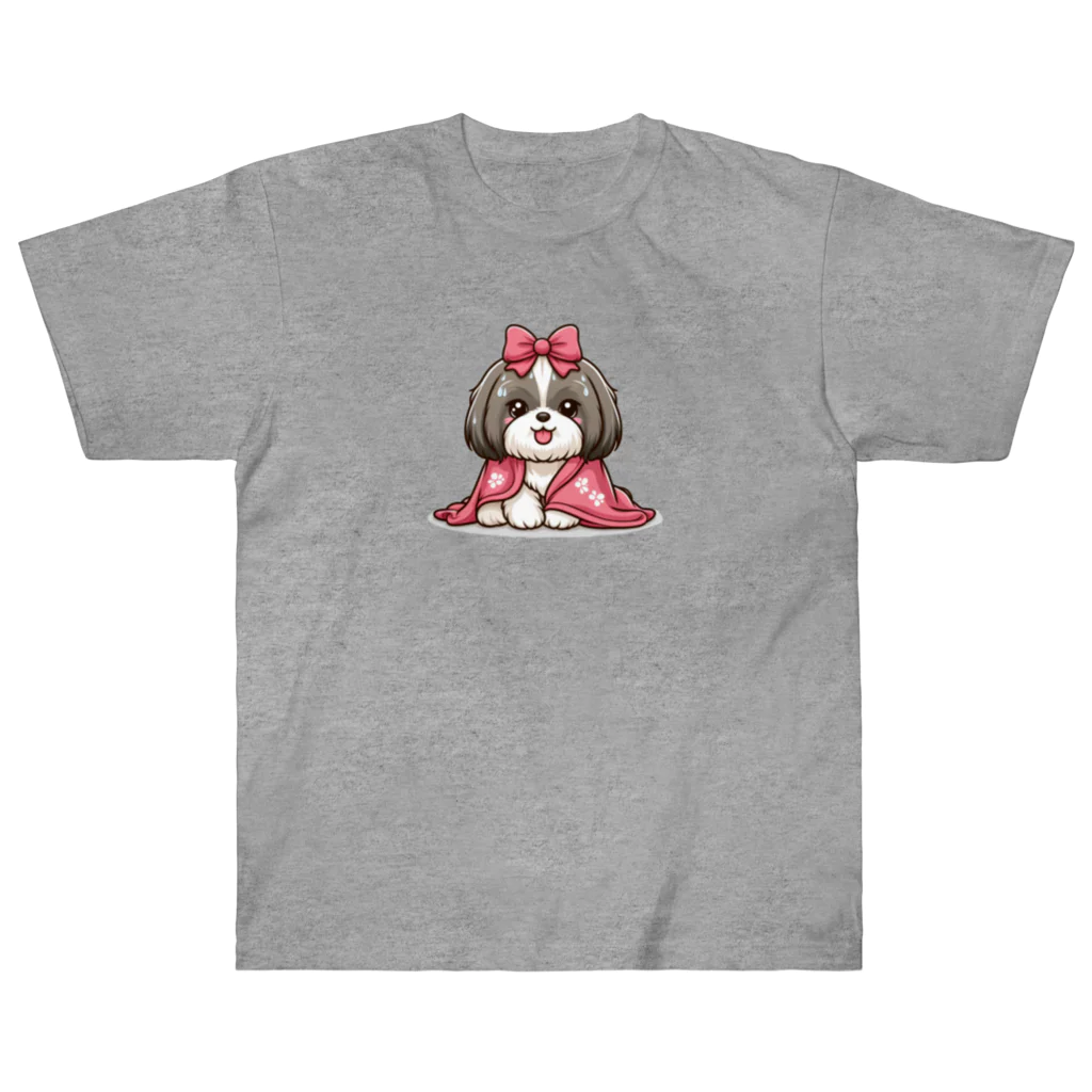 ワンコとにゃんちゃんズの毛布にくるまるシーズー ヘビーウェイトTシャツ