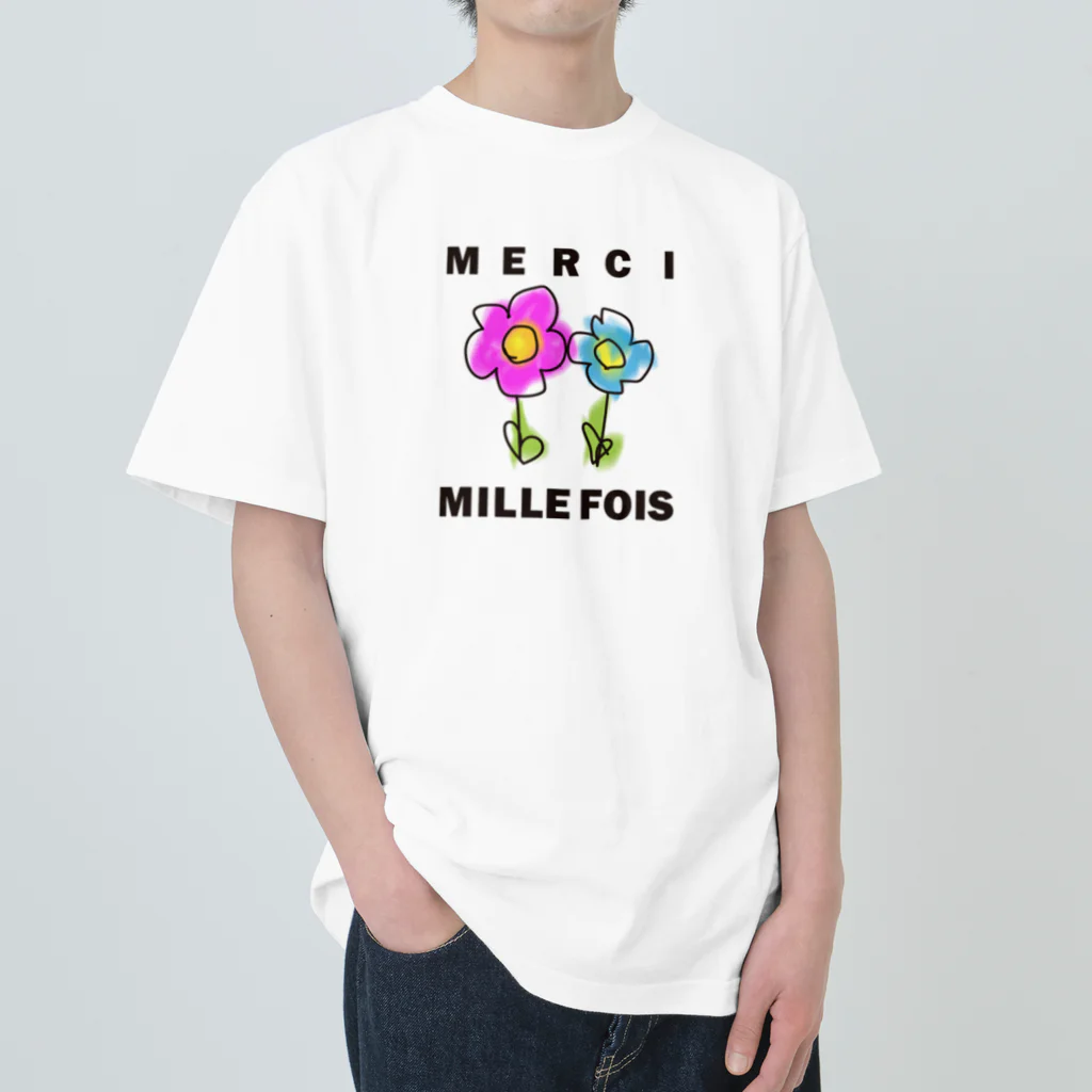 ICHIGO-ICHIÉ-1999のMERCI MILLE FOIS【めっちゃありがとう】フランス語でアピールする ヘビーウェイトTシャツ