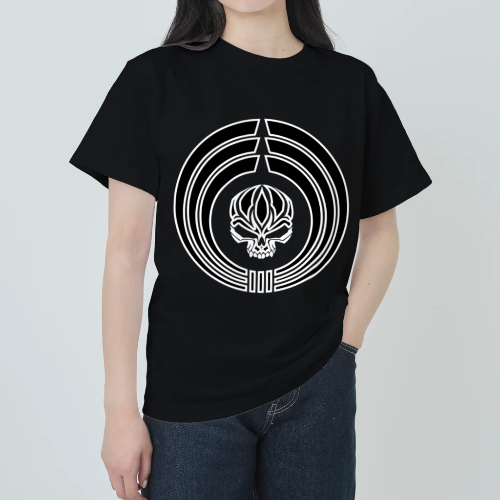 Ａ’ｚｗｏｒｋＳの熨斗輪に髑髏 白枠黒（オリジナル家紋シリーズ） ヘビーウェイトTシャツ