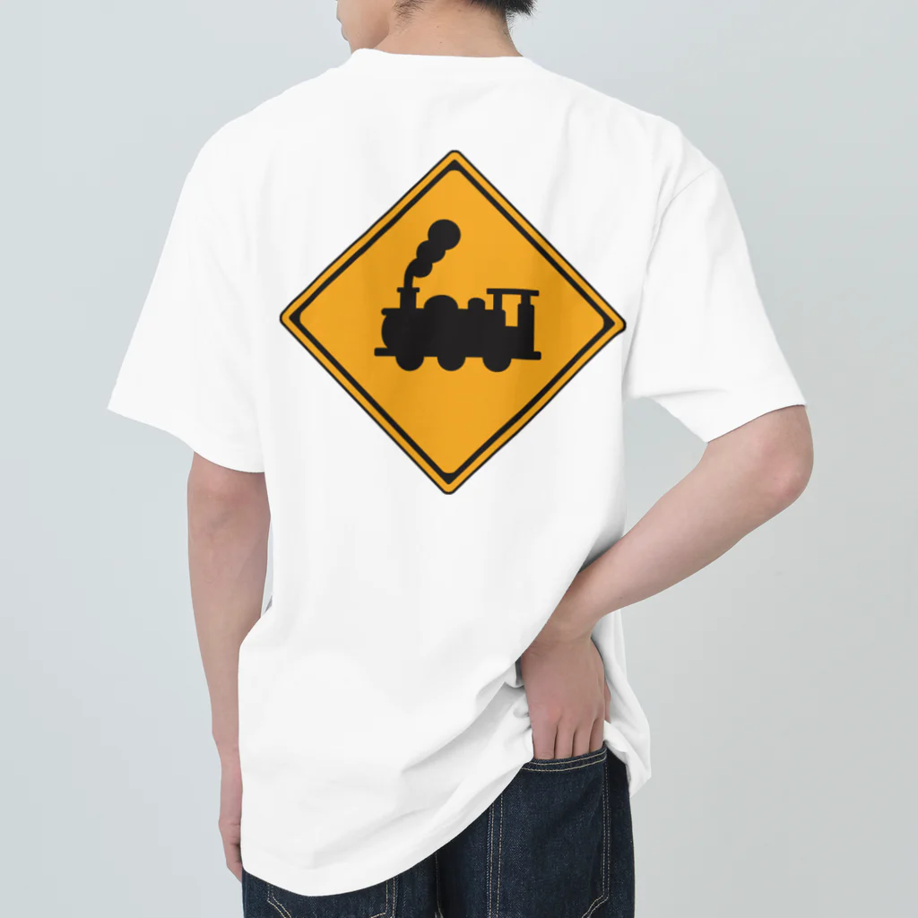 CIPANGOの【道路標識】BEWARE OF TRAINS（汽車に注意）（踏切） ヘビーウェイトTシャツ