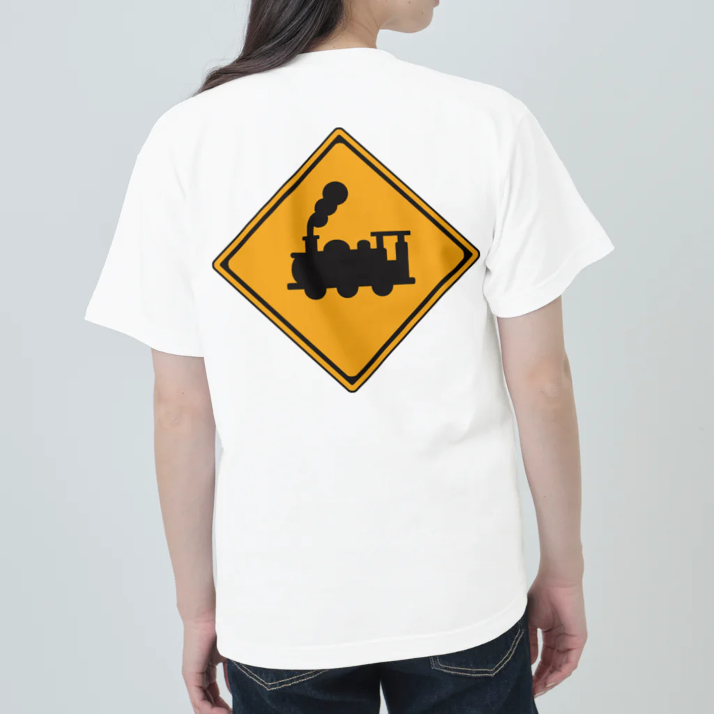 CIPANGOの【道路標識】BEWARE OF TRAINS（汽車に注意）（踏切） ヘビーウェイトTシャツ