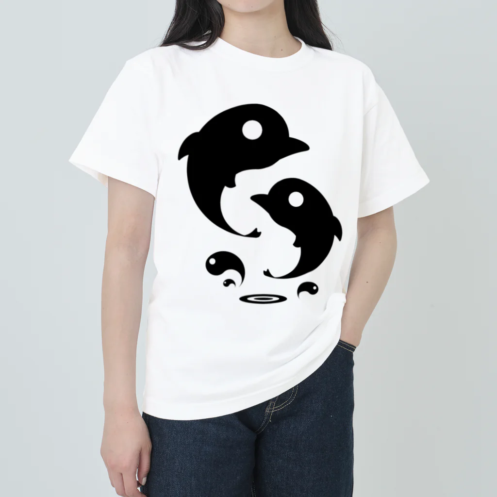 LIGHT HOUSE with DOLPHINのマガタマイルカ(ジャンプ)・黒 ヘビーウェイトTシャツ