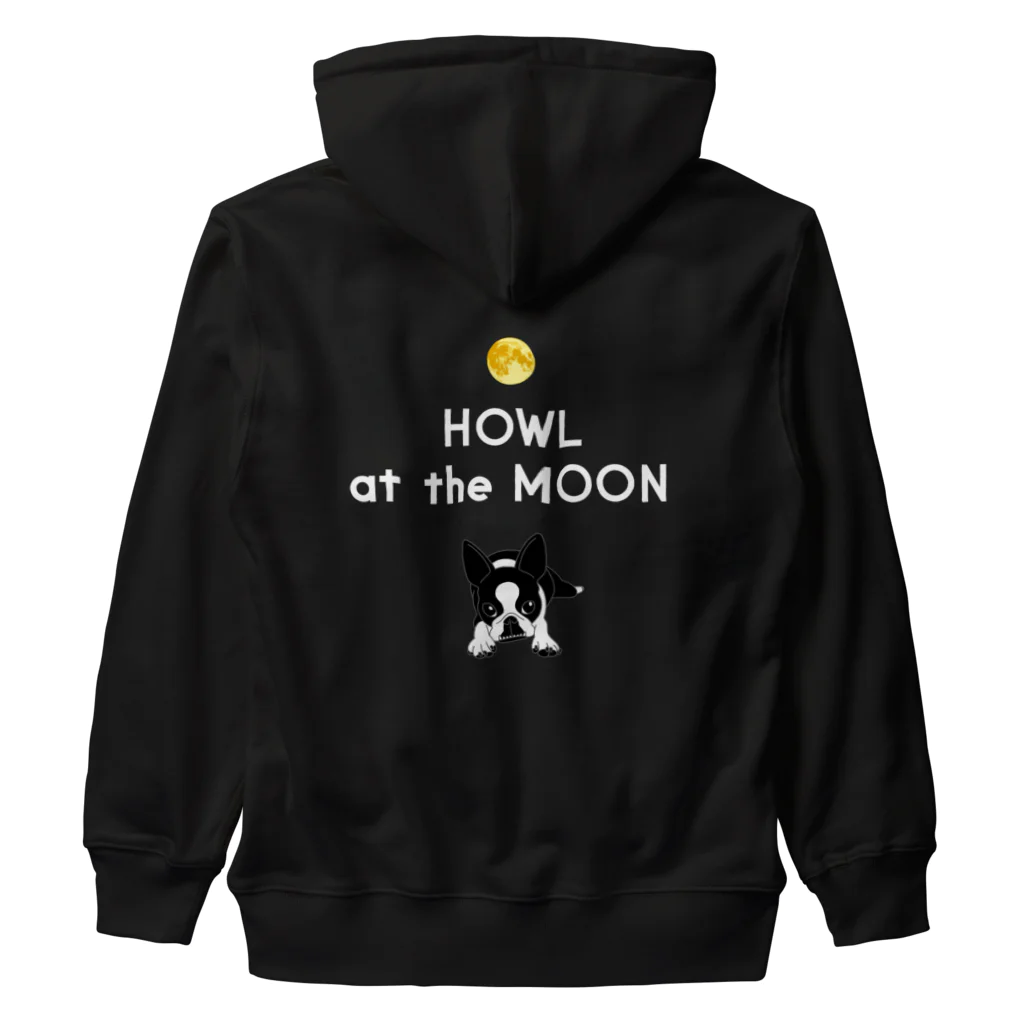 コチ(ボストンテリア)のバックプリント:ボストンテリア(HOWL at the MOON ロゴ)[v2.8k] Heavyweight Zip Hoodie