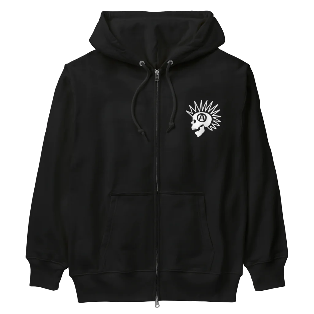 QUQU_WORKSのモヒカンスカル ホワイト Heavyweight Zip Hoodie