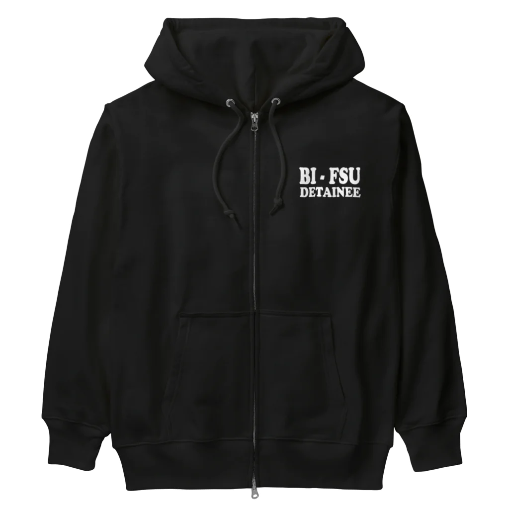 DRIPPEDのBI-FSU DETAINEE 白ロゴ Heavyweight Zip Hoodie