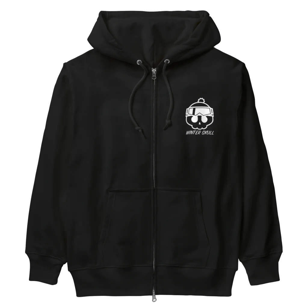 QUQU_WORKSのウィンタースカル ゴーグルドクロ ホワイト Heavyweight Zip Hoodie