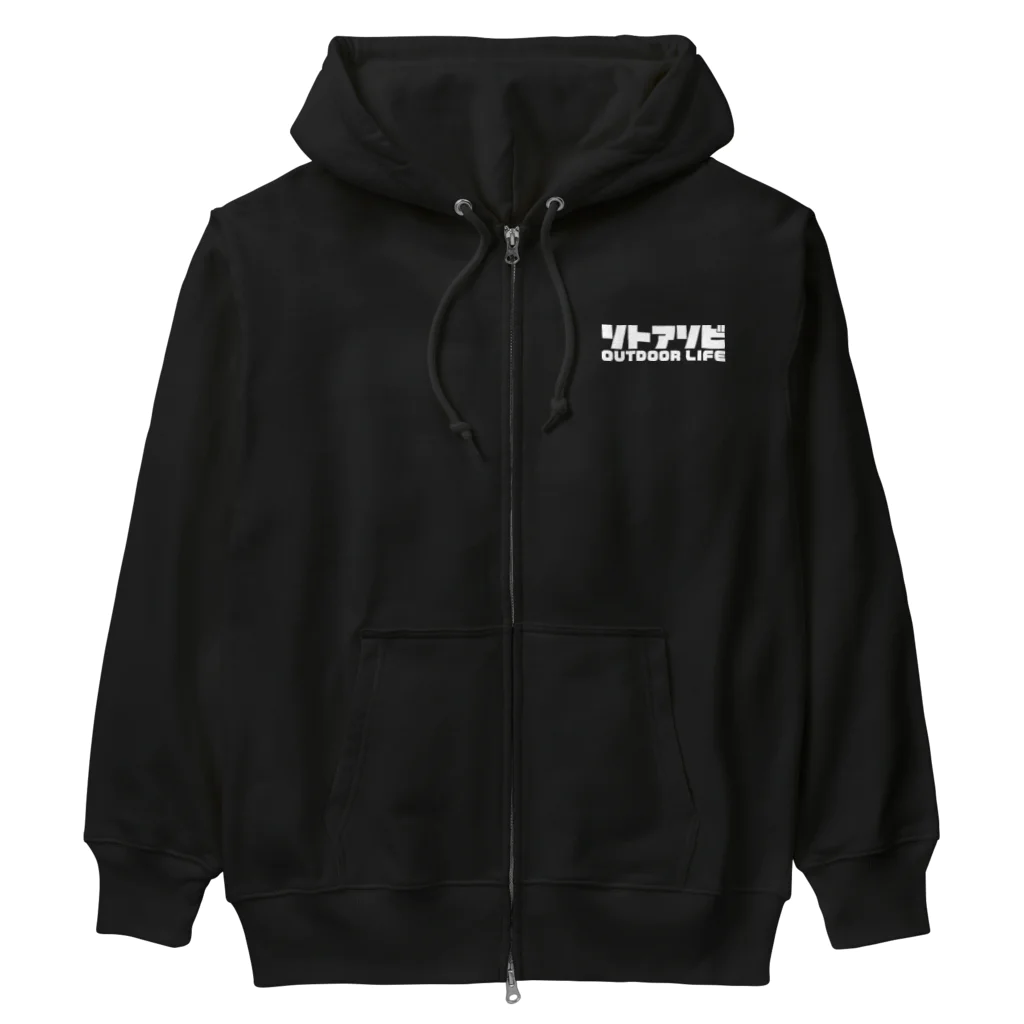 QUQU_WORKSのソトアソビ アウトドアライフ キャンプ 外遊び ホワイト Heavyweight Zip Hoodie