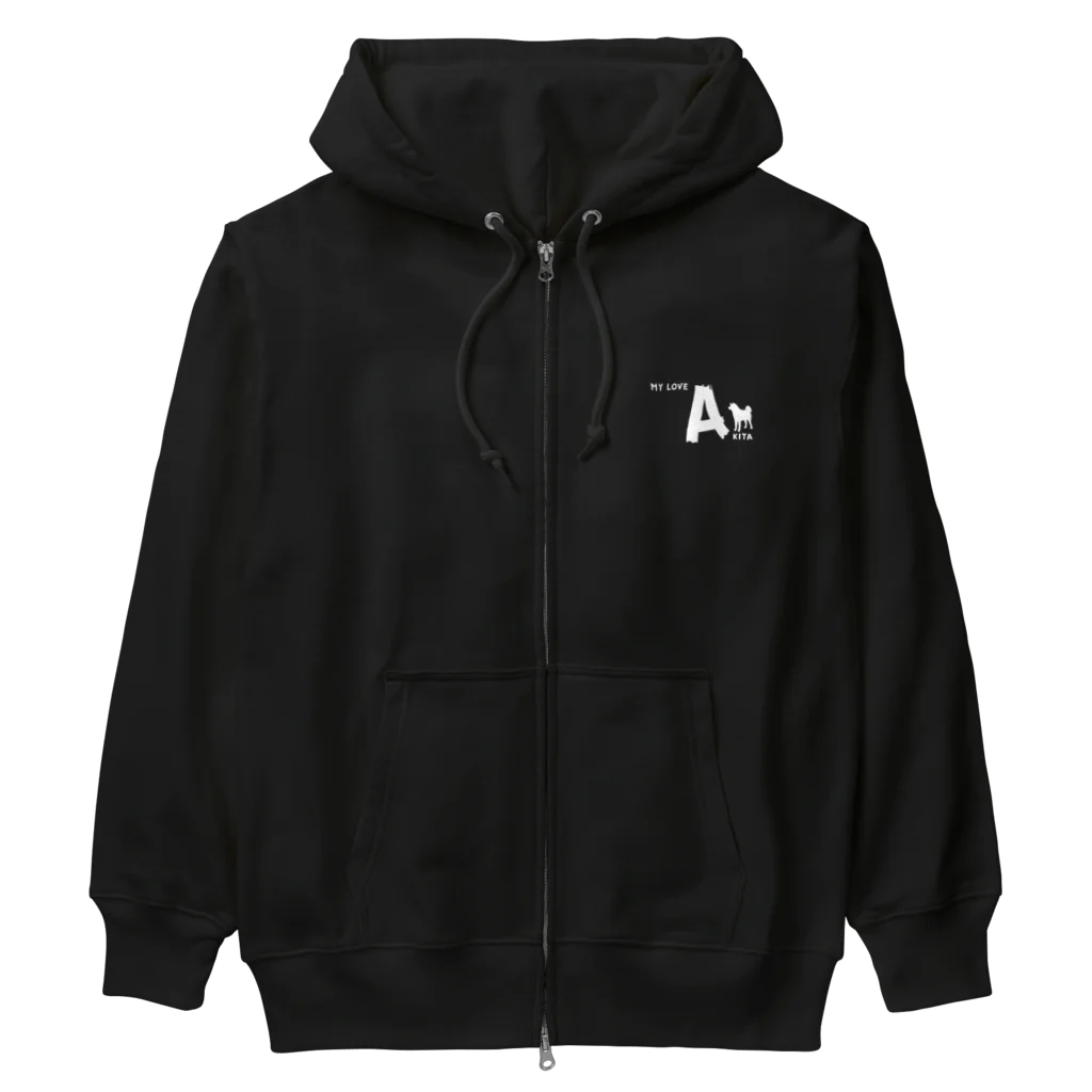 onehappinessのMY LOVE AKITA（秋田犬）　ホワイト Heavyweight Zip Hoodie