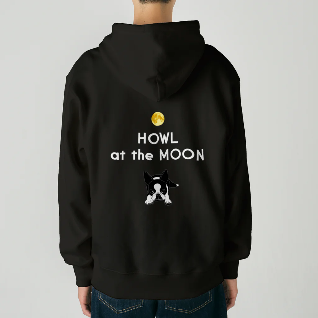 コチ(ボストンテリア)のバックプリント:ボストンテリア(HOWL at the MOON ロゴ)[v2.8k] Heavyweight Zip Hoodie