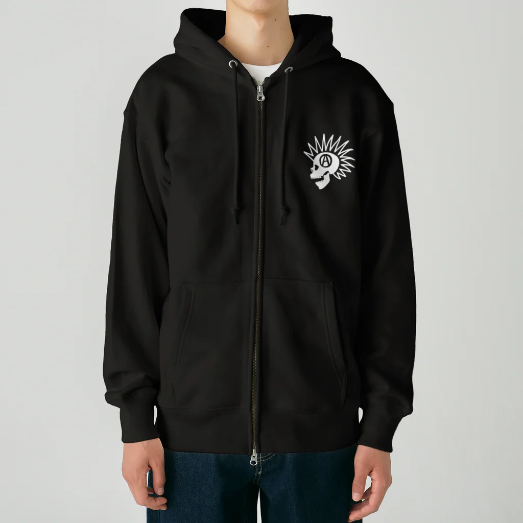 QUQU_WORKSのモヒカンスカル ホワイト Heavyweight Zip Hoodie