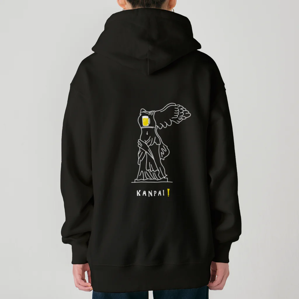 ビールとアート TM-3 Designの彫刻 × BEER（サモトラケのニケ）白線画 Heavyweight Zip Hoodie