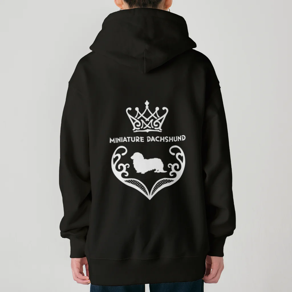 onehappinessのミニチュアダックスフンド　crown heart　onehappiness　white Heavyweight Zip Hoodie