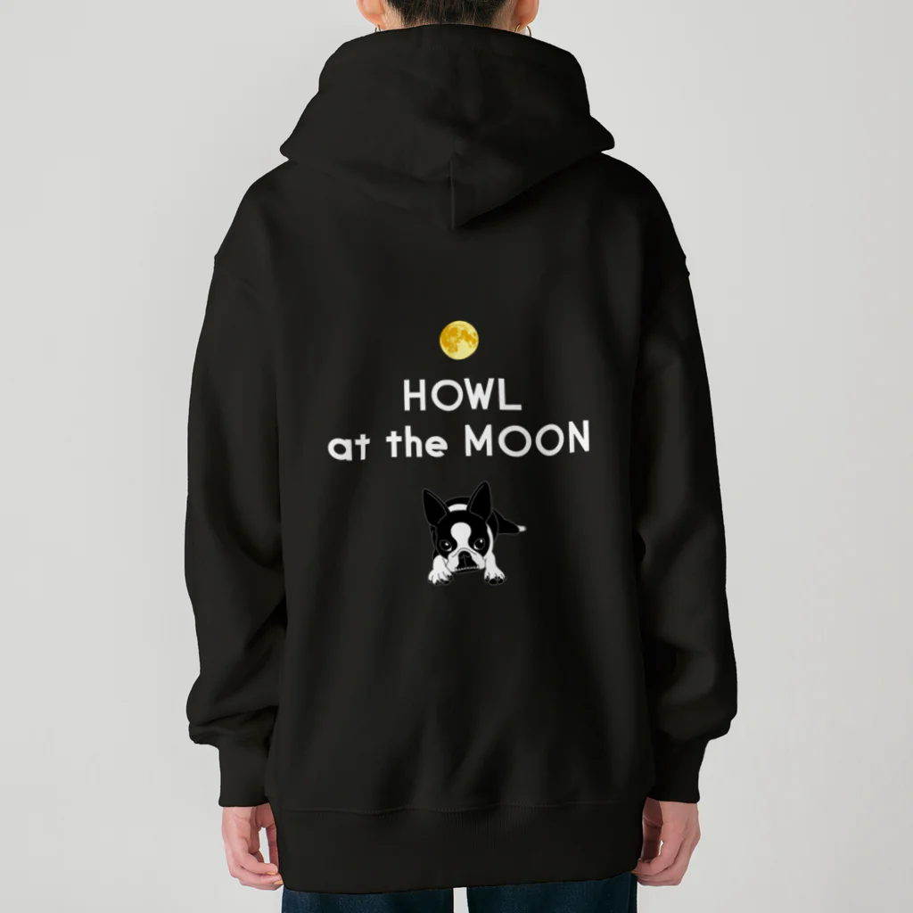 コチ(ボストンテリア)のバックプリント:ボストンテリア(HOWL at the MOON ロゴ)[v2.8k] Heavyweight Zip Hoodie