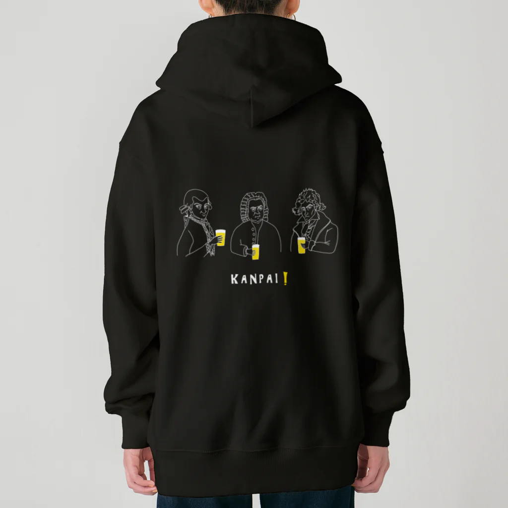 ビールとアート TM-3 Designの偉人 × BEER（三人の音楽家）白線画 Heavyweight Zip Hoodie