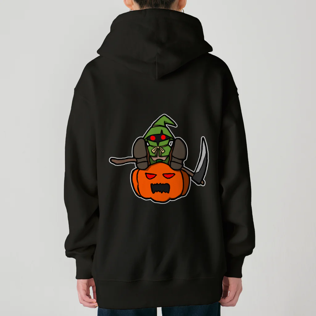 ナチュラルサトシのめへのスケアクロウとジャック・オー・ランタン（バックプリント） Heavyweight Zip Hoodie