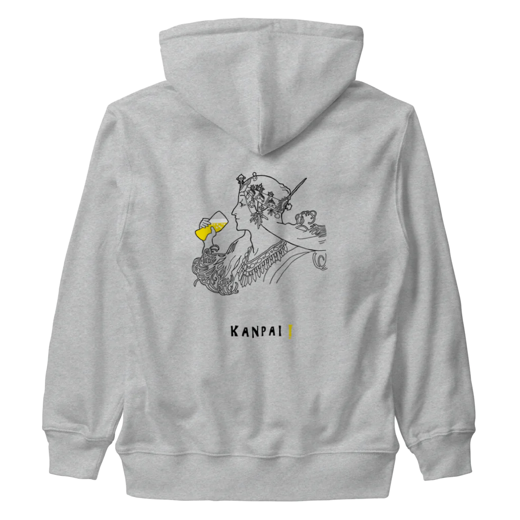 ビールとアート TM-3 Designの名画 × BEER（ミュシャ）黒線画 Heavyweight Zip Hoodie