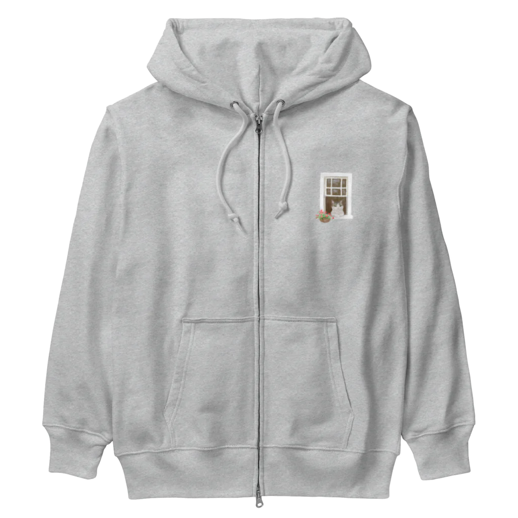 Ａｔｅｌｉｅｒ　Ｈｅｕｒｅｕｘの窓辺の猫　①　背景なし Heavyweight Zip Hoodie