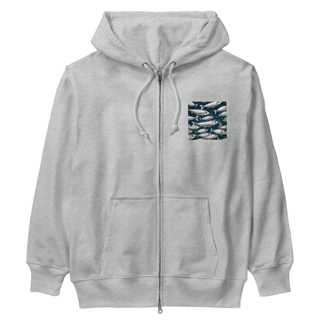 京都イラスト工房の動物シリーズ15：イワシ Heavyweight Zip Hoodie