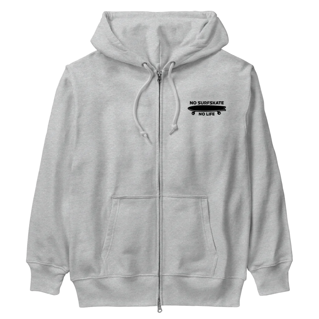 QUQU_WORKSのノーサーフスケートノーライフ サーフスケートデザイン ブラック Heavyweight Zip Hoodie