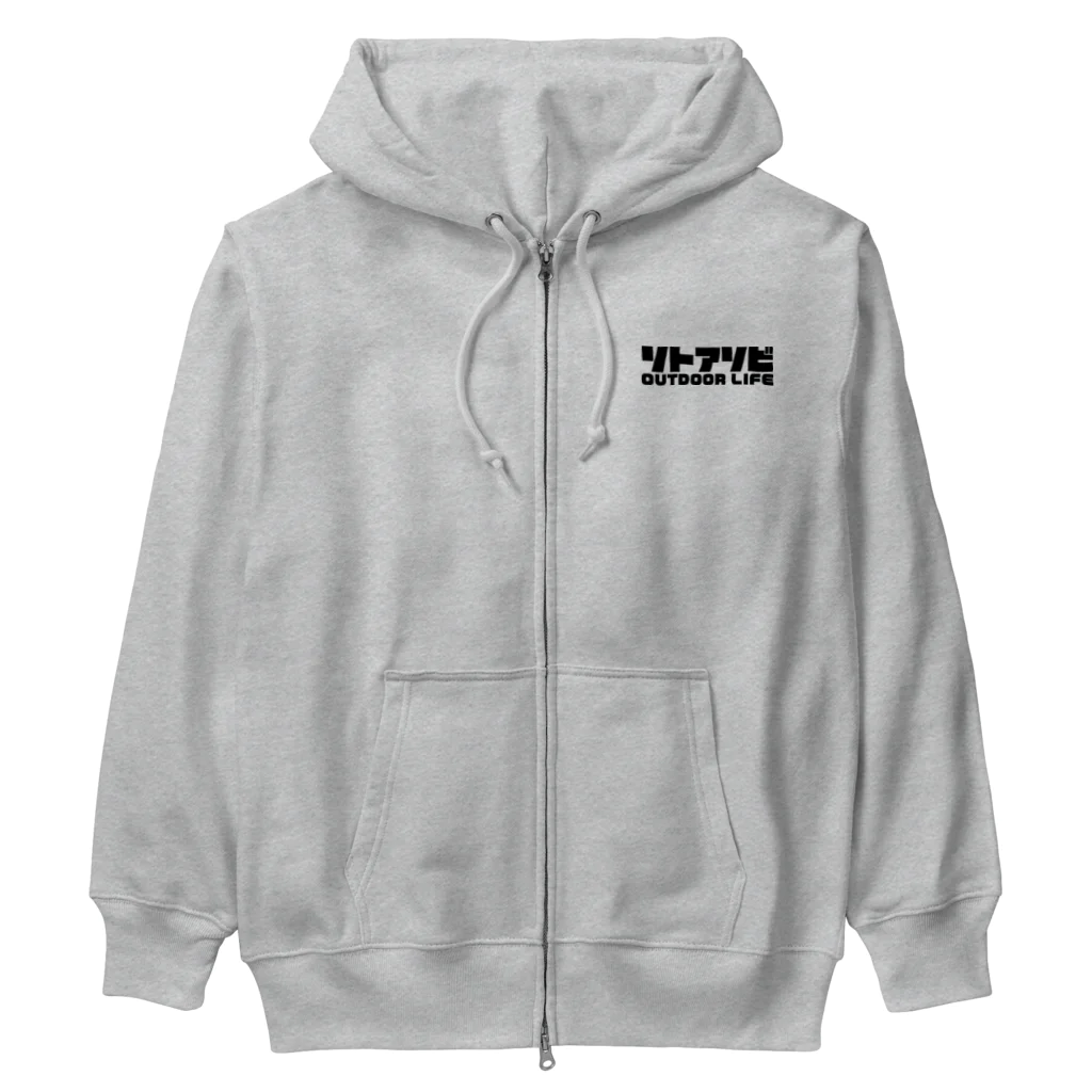 QUQU_WORKSのソトアソビ アウトドアライフ キャンプ 外遊び ブラック Heavyweight Zip Hoodie