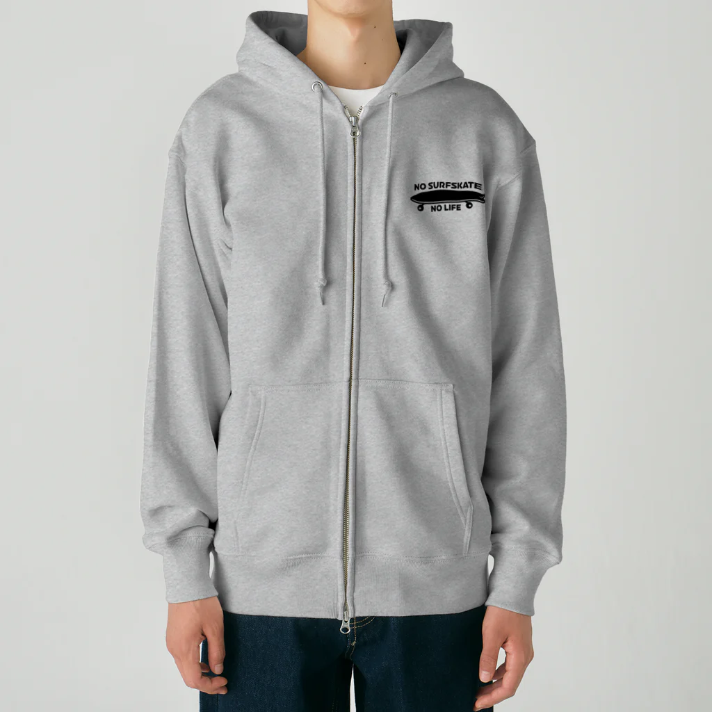 QUQU_WORKSのノーサーフスケートノーライフ サーフスケートデザイン ブラック Heavyweight Zip Hoodie