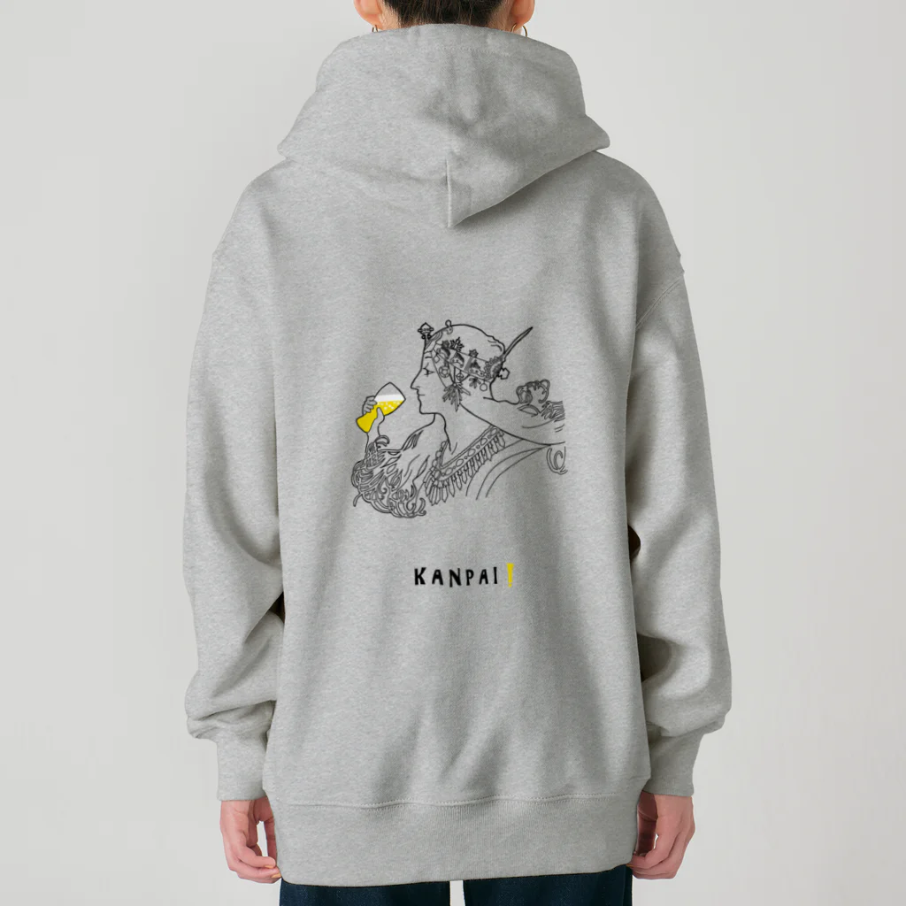 ビールとアート TM-3 Designの名画 × BEER（ミュシャ）黒線画 Heavyweight Zip Hoodie