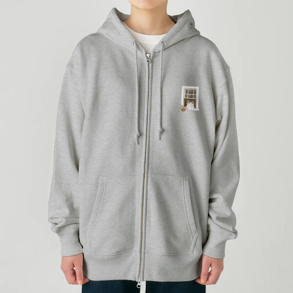 Ａｔｅｌｉｅｒ　Ｈｅｕｒｅｕｘの窓辺の猫　①　背景なし Heavyweight Zip Hoodie