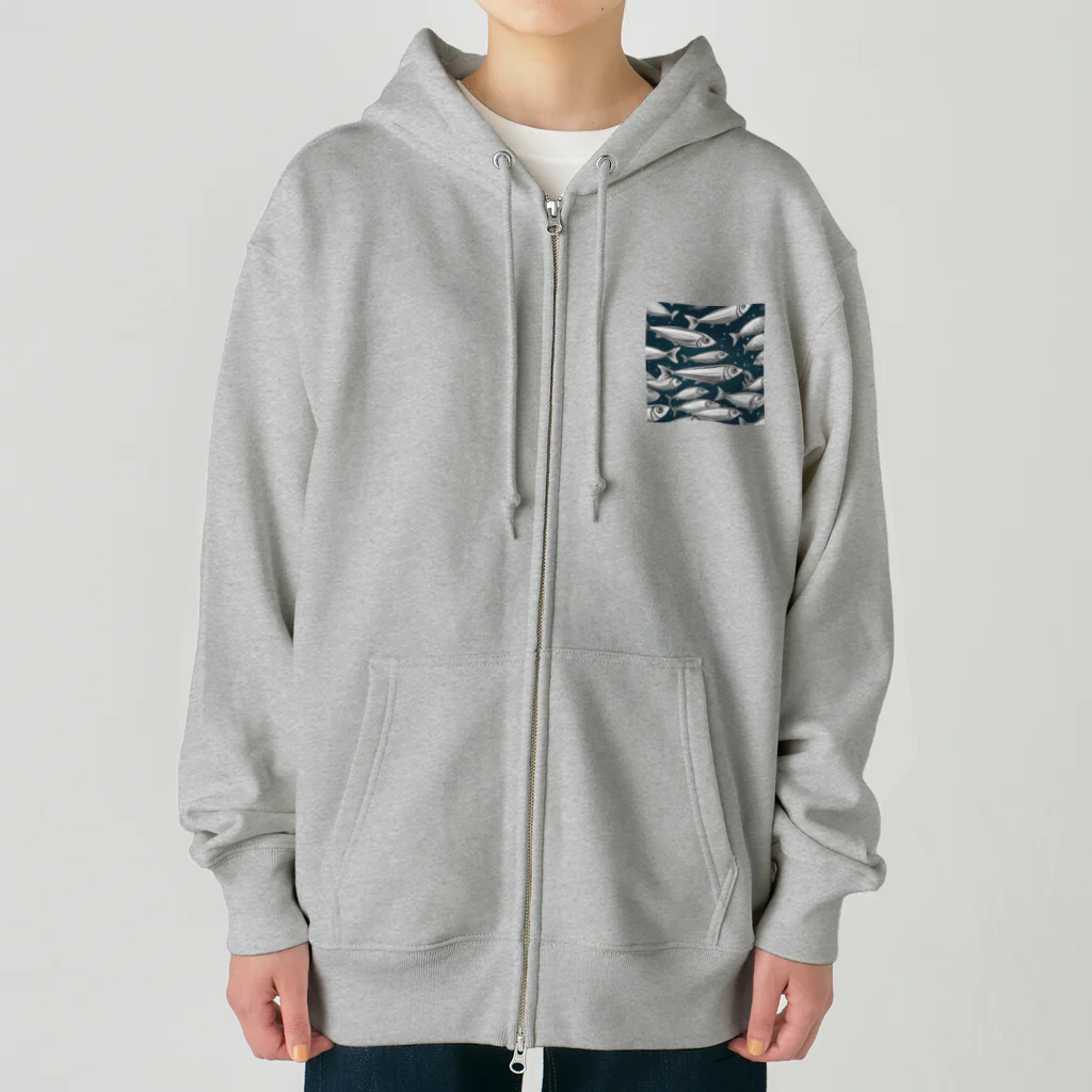 京都イラスト工房の動物シリーズ15：イワシ Heavyweight Zip Hoodie