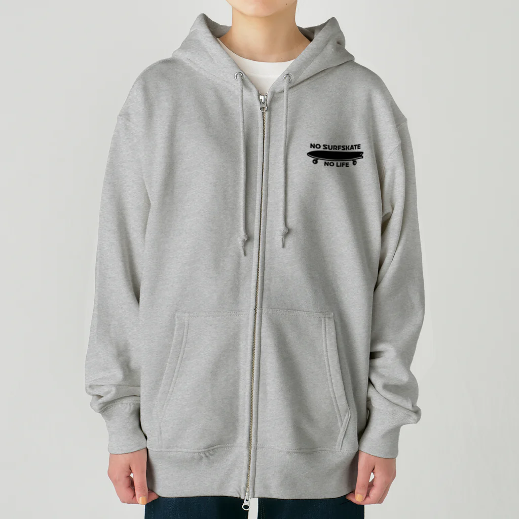 QUQU_WORKSのノーサーフスケートノーライフ サーフスケートデザイン ブラック Heavyweight Zip Hoodie