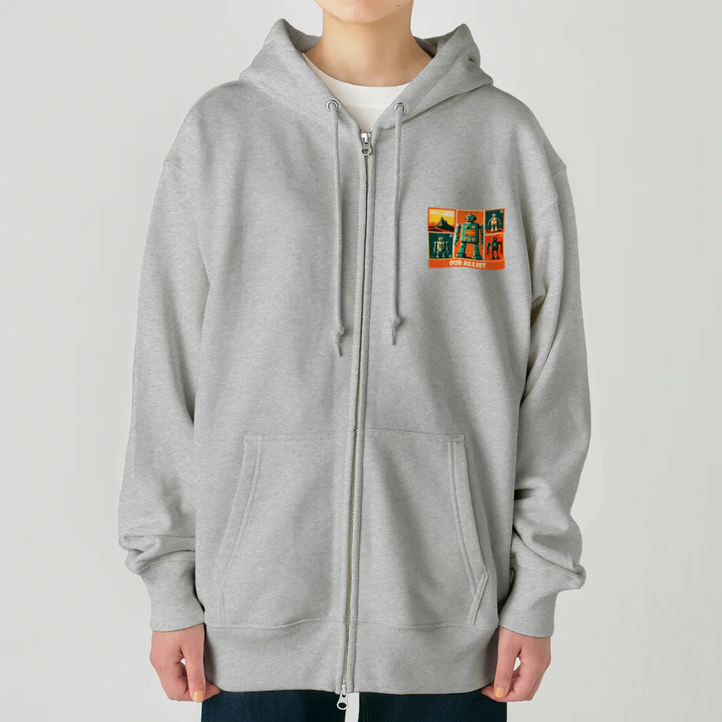 mirinconixの僕らの味方っぽい4機のレトロなロボットくん達 Heavyweight Zip Hoodie