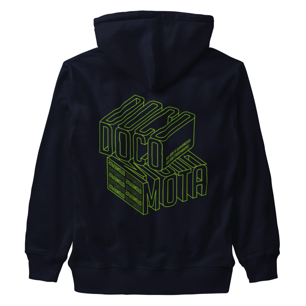 ドコデモモタード*DOCOMOTAのBack:3D DOCOMOTA グリーン Heavyweight Zip Hoodie