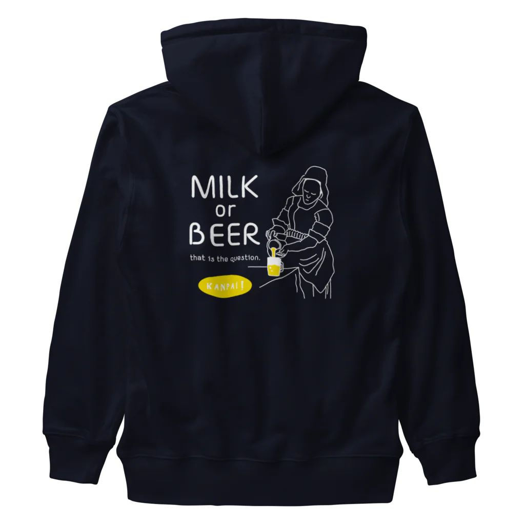 ビールとアート TM-3 Designの名画 × BEER（牛乳を注ぐ女・牛乳かビールか、それが問題だ。）白線画 Heavyweight Zip Hoodie