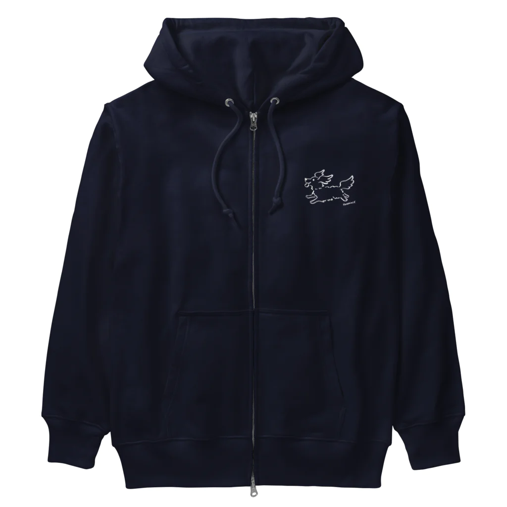 Chiyo.Wan(🐕🕊️のお店)のHanemimi犬　(白黒) Heavyweight Zip Hoodie