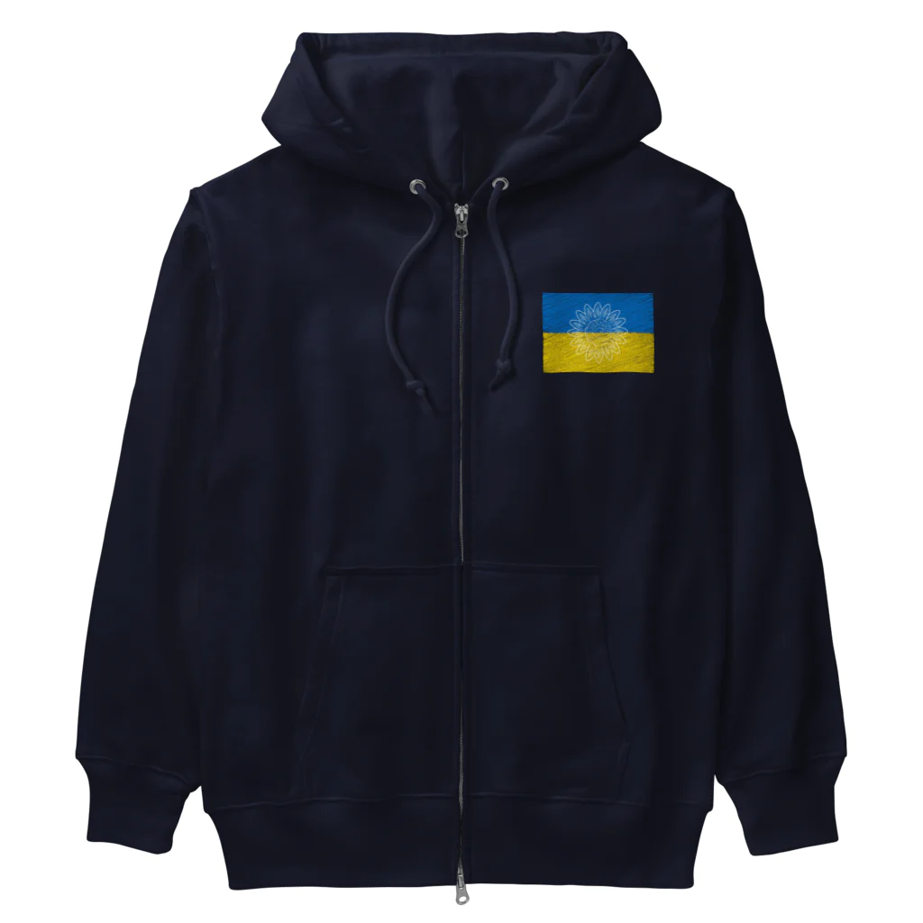 サトオのひまわり白 ウクライナ国旗 クレヨン Heavyweight Zip Hoodie